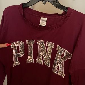 VS Pink Glitter Letter Long Sleeve top